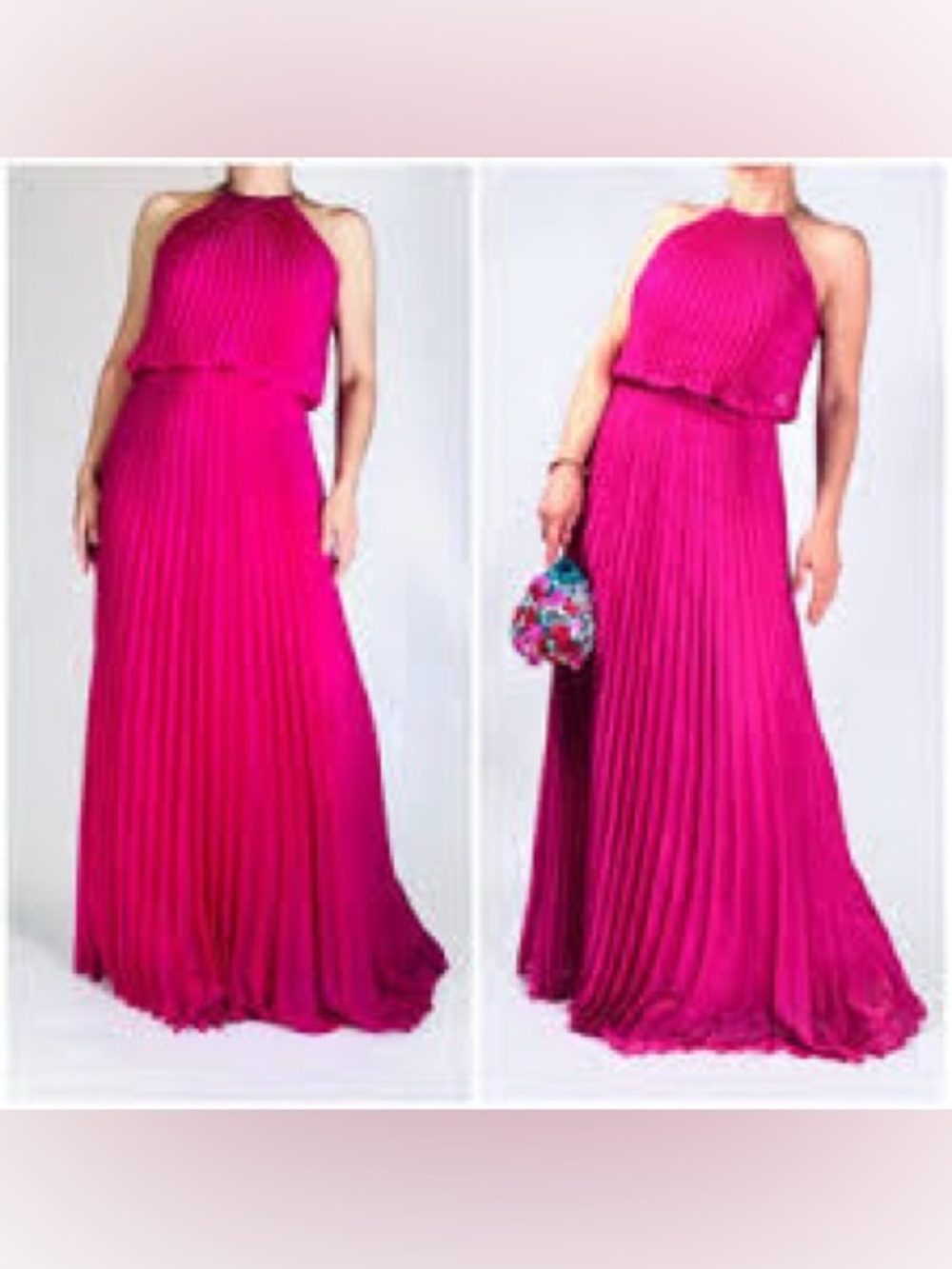 Aqua Dresses Pleated Halter Maxi Dress Fuchsia Gold Chain Size 0 XS NWT